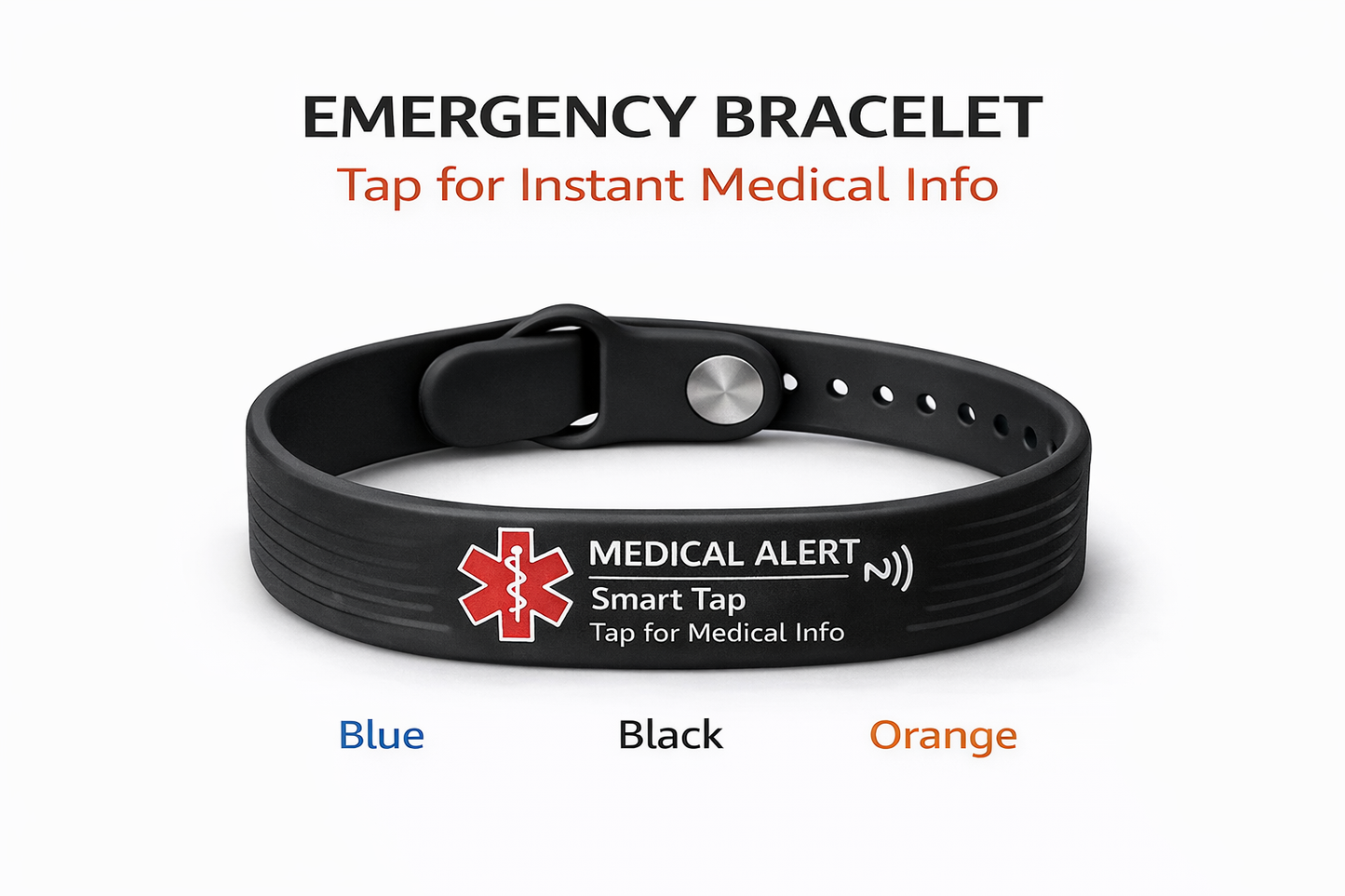 Medical Alert Bracelet (Black) – SmarTap Emergency Info for Men|Women|Seniors | Kids | STJ SmartTap