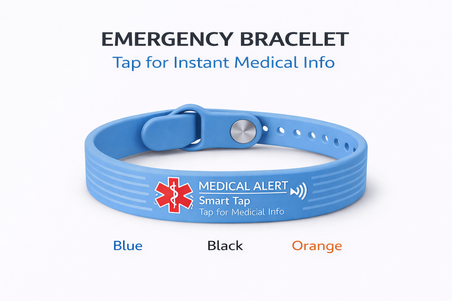 Medical Alert Bracelet (Light Blue) – Tap to Access Emergency Info Instantly | No App Needed