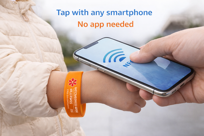 STJ SmartTap™ Emergency Medical Alert Bracelet (Orange) – Tap to Access Medical Info | STJ Smart Wristband for Kids & Women | No App Needed