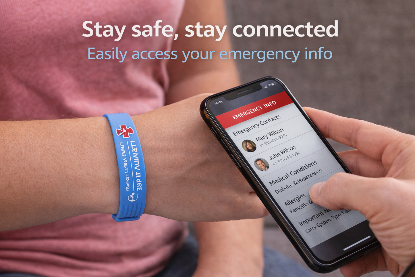 Medical Alert Bracelet (Light Blue) – Tap to Access Emergency Info Instantly | No App Needed
